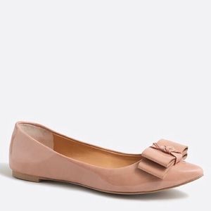 J CREW Blush Patent Pointed Toe Bow Flats